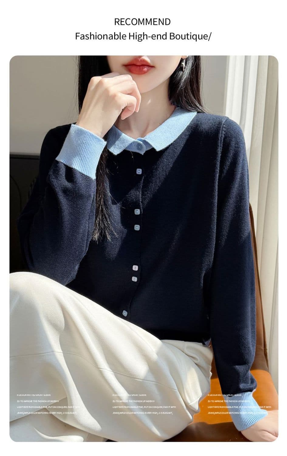 프랑스식 배색 POLO 칼라 양모 니트 오픈 가디건 여성 새로운 패션 외국 가스 스웨터 두꺼운 캐주얼 기본 셔츠 상세 이미지 9