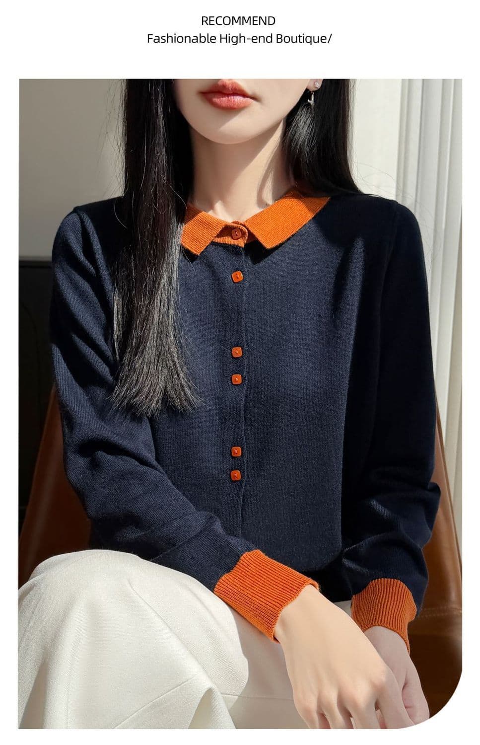 프랑스식 배색 POLO 칼라 양모 니트 오픈 가디건 여성 새로운 패션 외국 가스 스웨터 두꺼운 캐주얼 기본 셔츠 상세 이미지 26