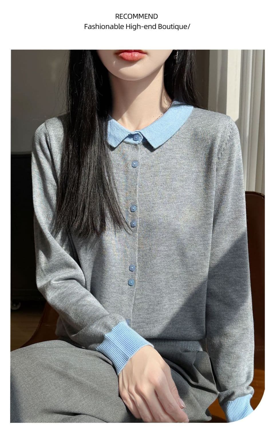 프랑스식 배색 POLO 칼라 양모 니트 오픈 가디건 여성 새로운 패션 외국 가스 스웨터 두꺼운 캐주얼 기본 셔츠 상세 이미지 30