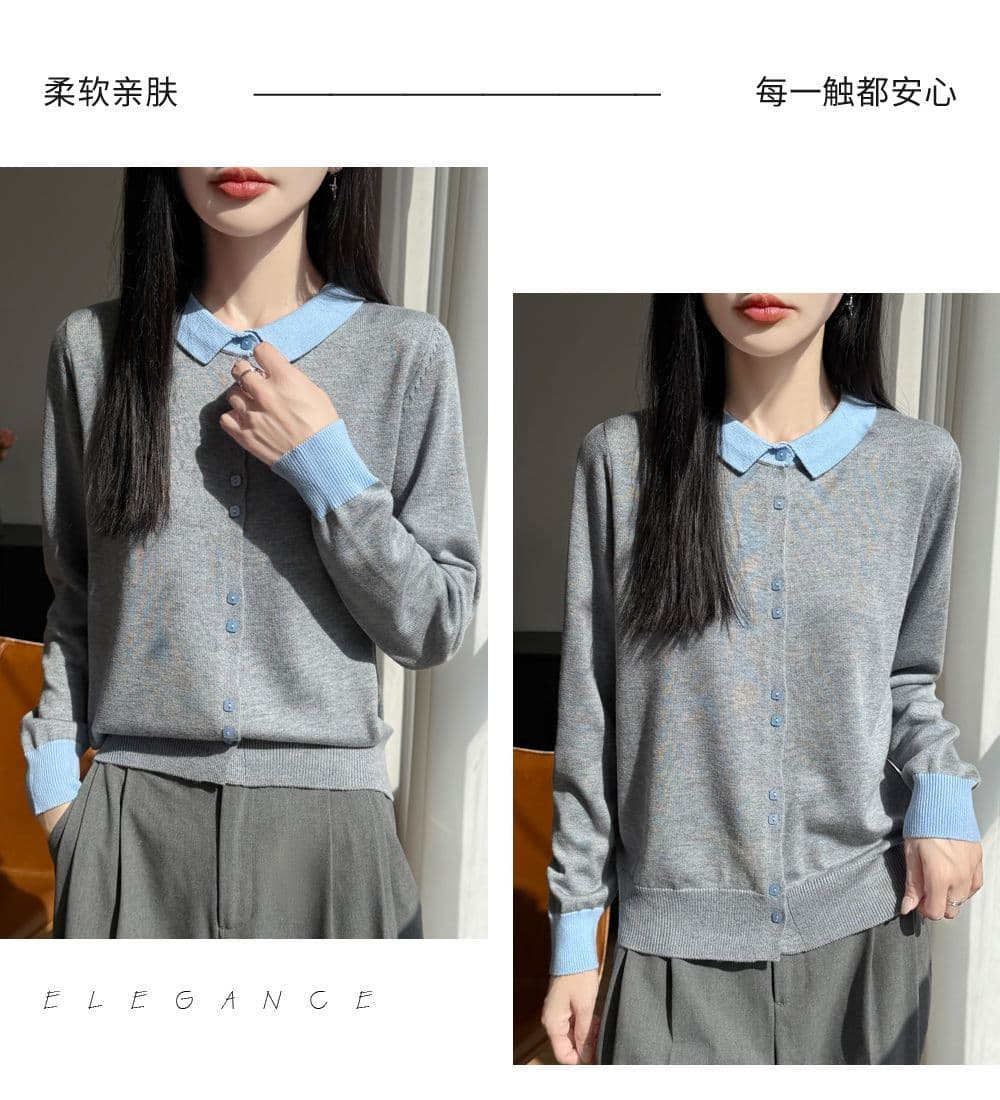 프랑스식 배색 POLO 칼라 양모 니트 오픈 가디건 여성 새로운 패션 외국 가스 스웨터 두꺼운 캐주얼 기본 셔츠 상세 이미지 32