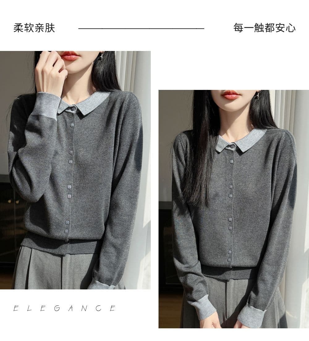 프랑스식 배색 POLO 칼라 양모 니트 오픈 가디건 여성 새로운 패션 외국 가스 스웨터 두꺼운 캐주얼 기본 셔츠 상세 이미지 36
