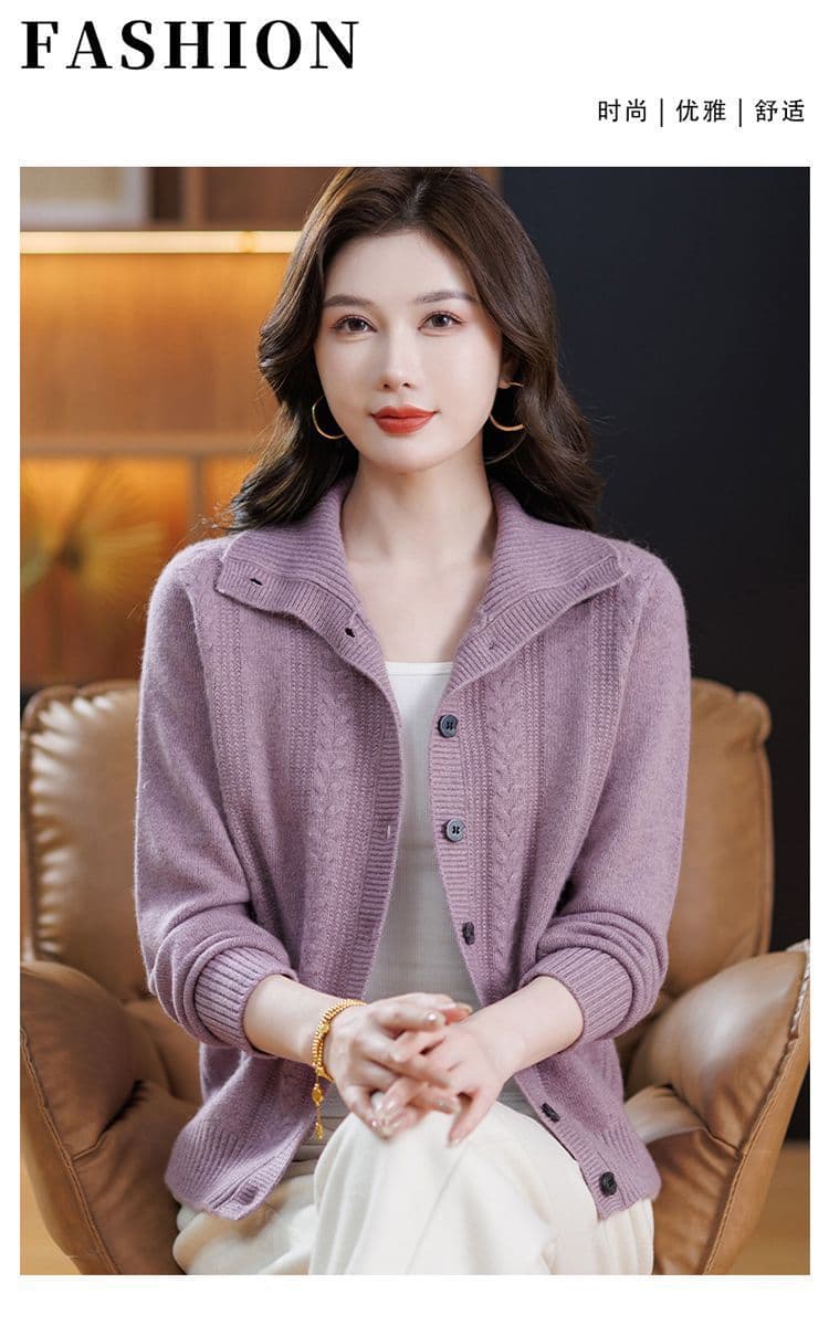 고급 양모 오픈 가디건 여성 새로운 엄마 스웨터 염소 털 재킷 두꺼운 외국 가스 폴로 칼라 니트 외부 잡아라. 의류 상세 이미지 1