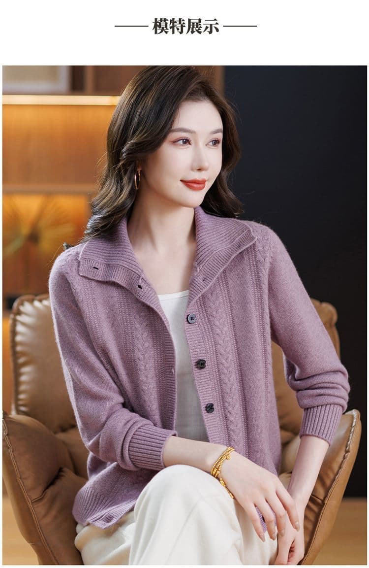 고급 양모 오픈 가디건 여성 새로운 엄마 스웨터 염소 털 재킷 두꺼운 외국 가스 폴로 칼라 니트 외부 잡아라. 의류 상세 이미지 9