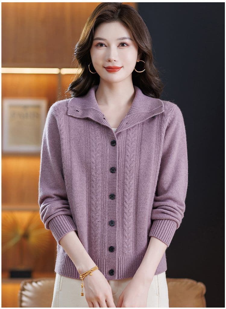 고급 양모 오픈 가디건 여성 새로운 엄마 스웨터 염소 털 재킷 두꺼운 외국 가스 폴로 칼라 니트 외부 잡아라. 의류 상세 이미지 11
