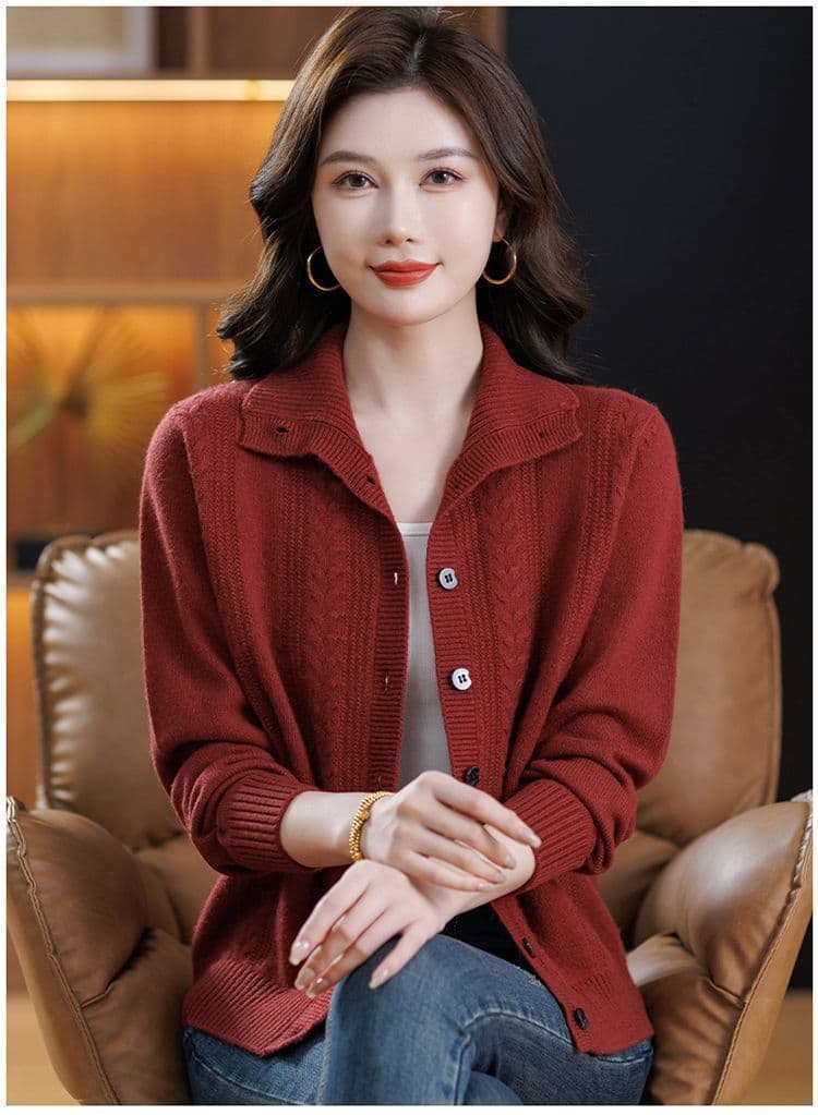 고급 양모 오픈 가디건 여성 새로운 엄마 스웨터 염소 털 재킷 두꺼운 외국 가스 폴로 칼라 니트 외부 잡아라. 의류 상세 이미지 17