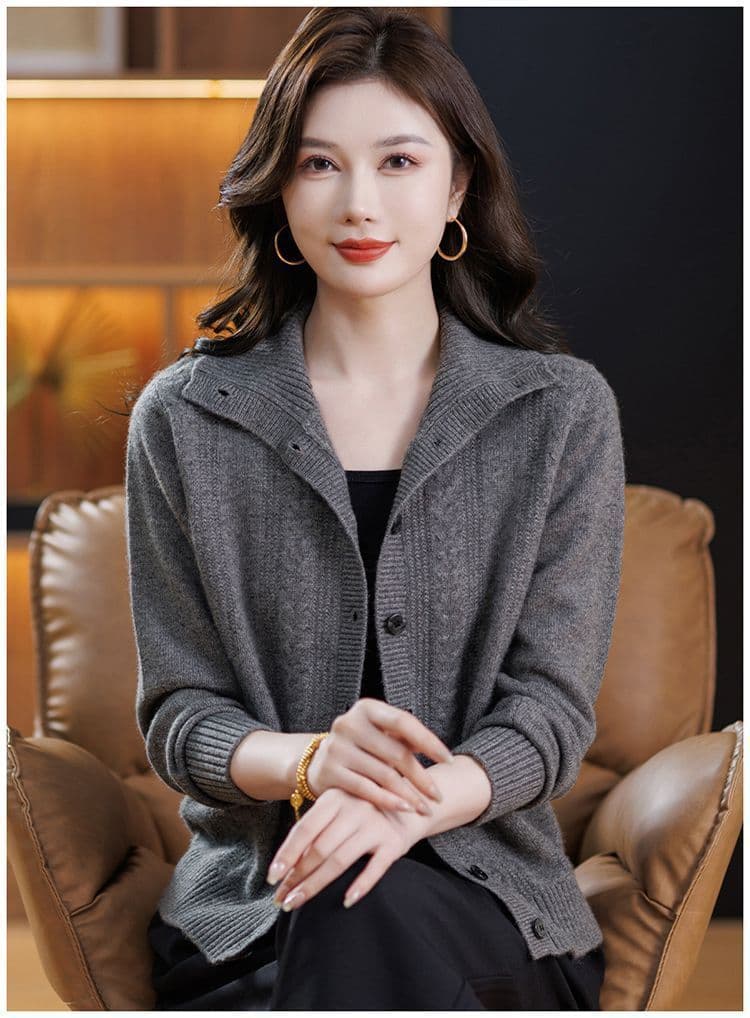 고급 양모 오픈 가디건 여성 새로운 엄마 스웨터 염소 털 재킷 두꺼운 외국 가스 폴로 칼라 니트 외부 잡아라. 의류 상세 이미지 21