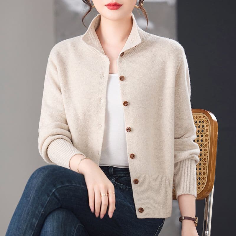 가을 겨울 새로운 패션 니트 오픈 가디건 니트 스웨터 폴로 칼라 스웨터 품격 스탠드 칼라 외국 가스 재킷 루즈핏 슬림해 보이는 여성 상세 이미지 27