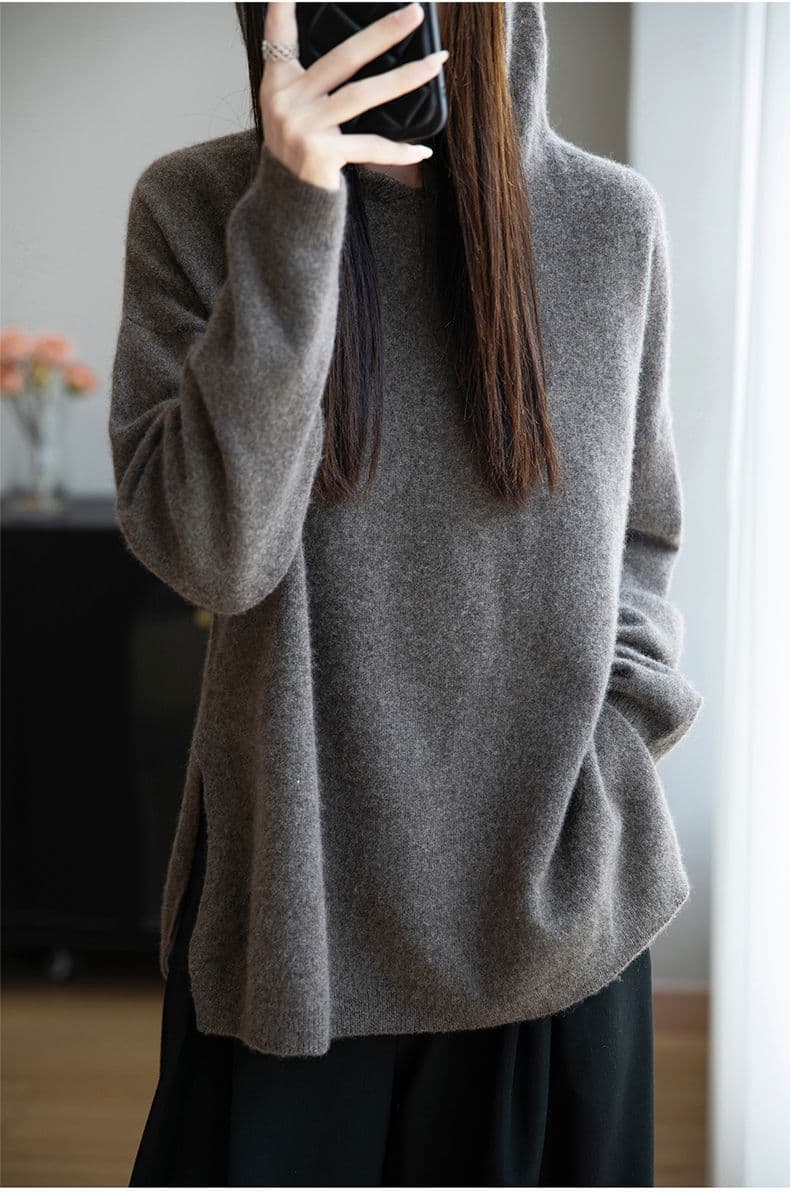 가을 겨울 새로운 루즈핏 빅 사이즈 니트 풀오버 스웨트셔츠 여성 측면 트임 디자인 보온 양모 까마귀 맨위 여성 상세 이미지 9