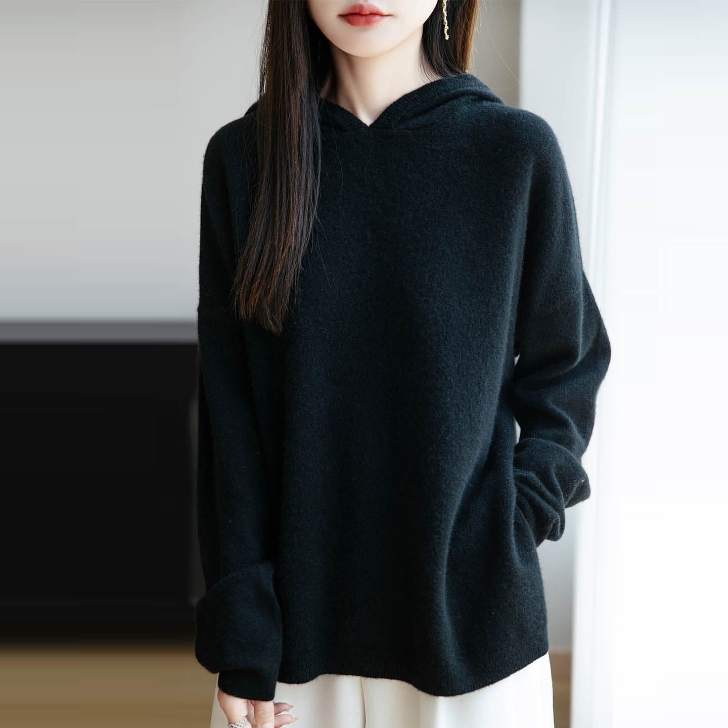 가을 겨울 새로운 루즈핏 빅 사이즈 니트 풀오버 스웨트셔츠 여성 측면 트임 디자인 보온 양모 까마귀 맨위 여성 상세 이미지 36
