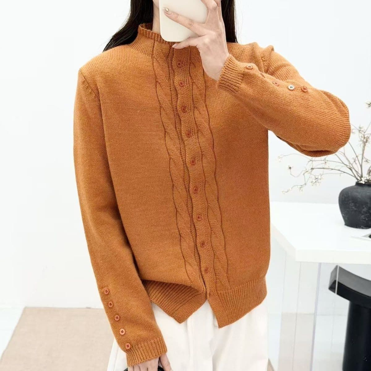 봄 가을 느긋한 바람 반하이넥 새로운 빅 사이즈 니트 꽈배기 오픈 가디건 여성 의류 재킷 스웨터 루즈핏 고급 맨위 상세 이미지 14