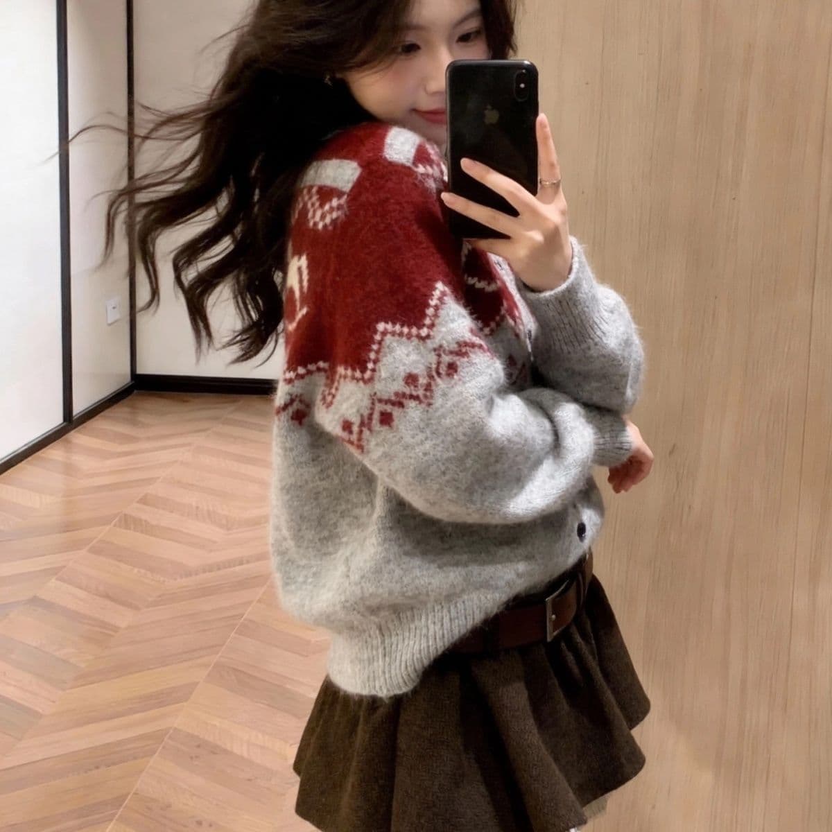 한 부서 패션 데님 칼라 패치워크 재킷 외국 가스 루즈핏 두꺼운 재킷 니트 스웨터 연령 감소 다용도 맨위 여성 상세 이미지 14