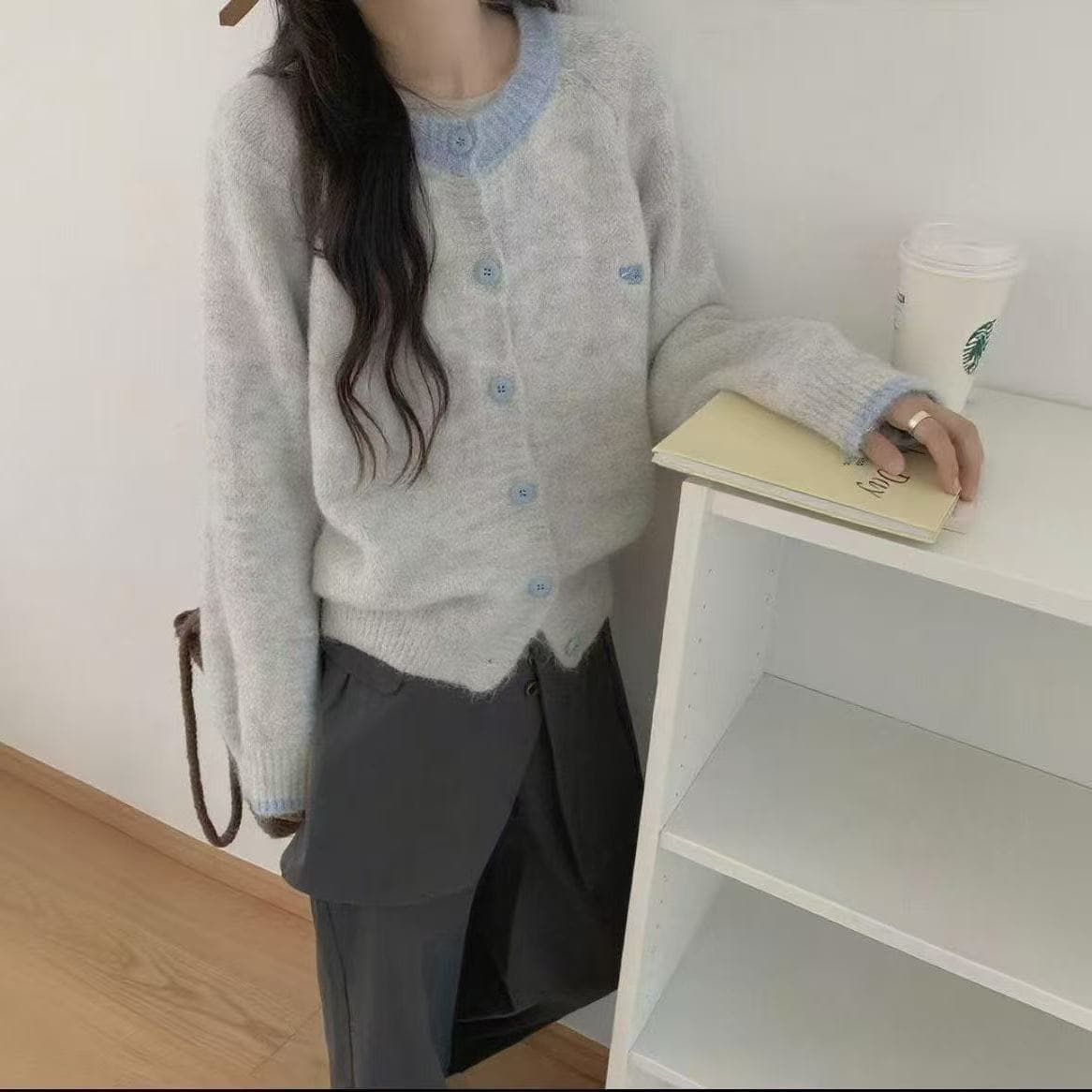 한 부서 부드러운 찹쌀 스웨터 여성 코트 봄 가을 새로운 긴팔 니트 오픈 가디건 맨위 느긋한 바람 루즈핏 외출용 슬림해 보이는 이미지 3