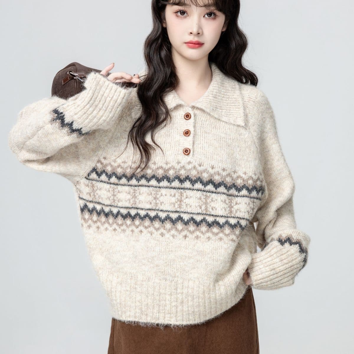 공정한 섬 POLO 칼라 스웨터 여자 가을 겨울 새로운 와이드 부드러운 찹쌀 풀오버 두꺼운 니트 스웨터 보온 외출용 맨위 이미지 4