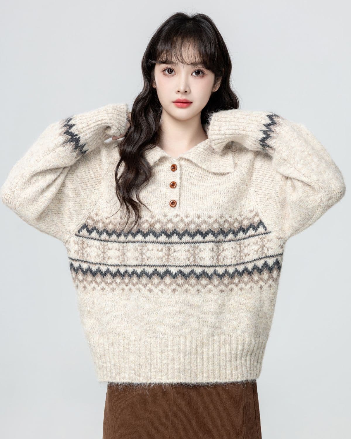 공정한 섬 POLO 칼라 스웨터 여자 가을 겨울 새로운 와이드 부드러운 찹쌀 풀오버 두꺼운 니트 스웨터 보온 외출용 맨위 상세 이미지 4