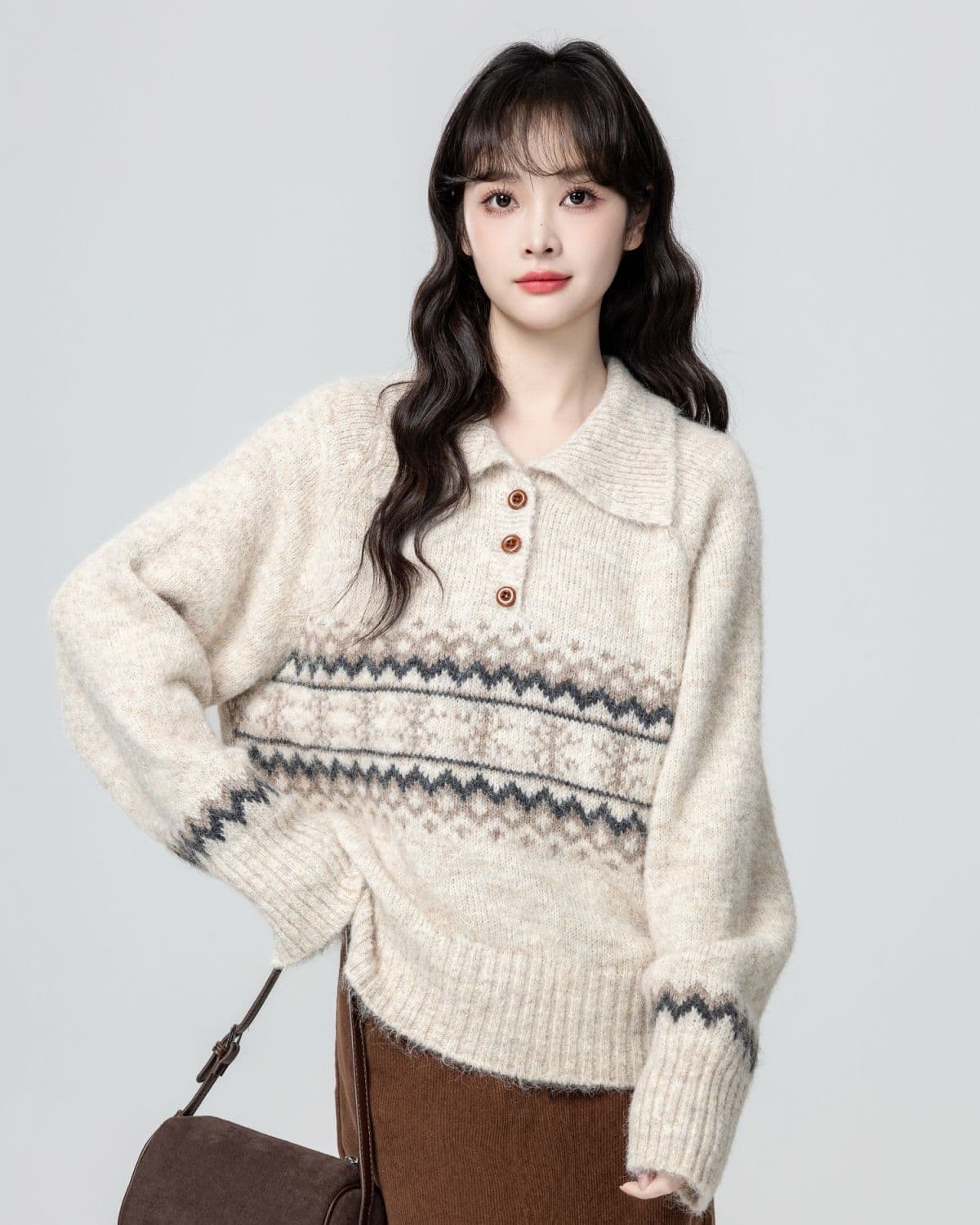 공정한 섬 POLO 칼라 스웨터 여자 가을 겨울 새로운 와이드 부드러운 찹쌀 풀오버 두꺼운 니트 스웨터 보온 외출용 맨위 상세 이미지 6