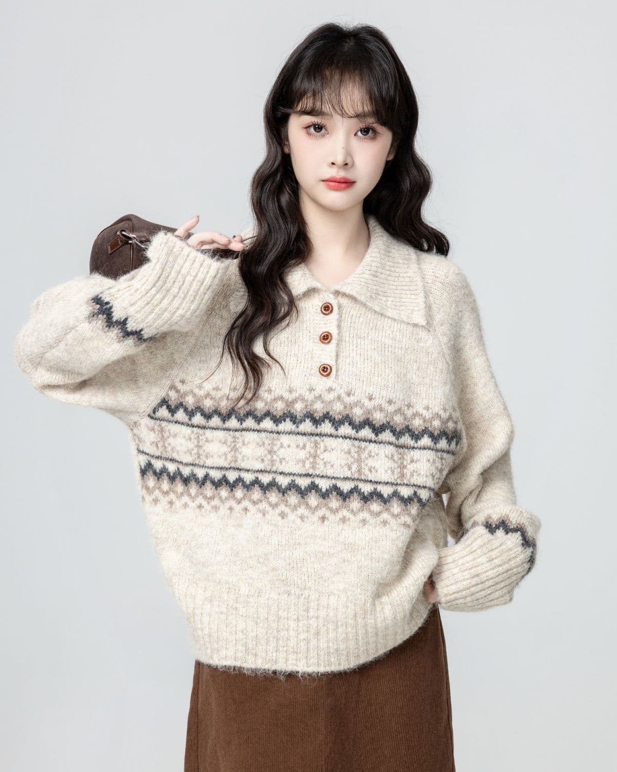 공정한 섬 POLO 칼라 스웨터 여자 가을 겨울 새로운 와이드 부드러운 찹쌀 풀오버 두꺼운 니트 스웨터 보온 외출용 맨위 상세 이미지 9