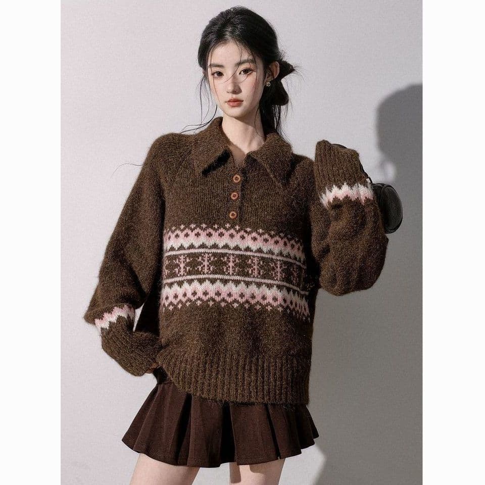 공정한 섬 POLO 칼라 스웨터 여자 가을 겨울 새로운 와이드 부드러운 찹쌀 풀오버 두꺼운 니트 스웨터 보온 외출용 맨위 상세 이미지 16