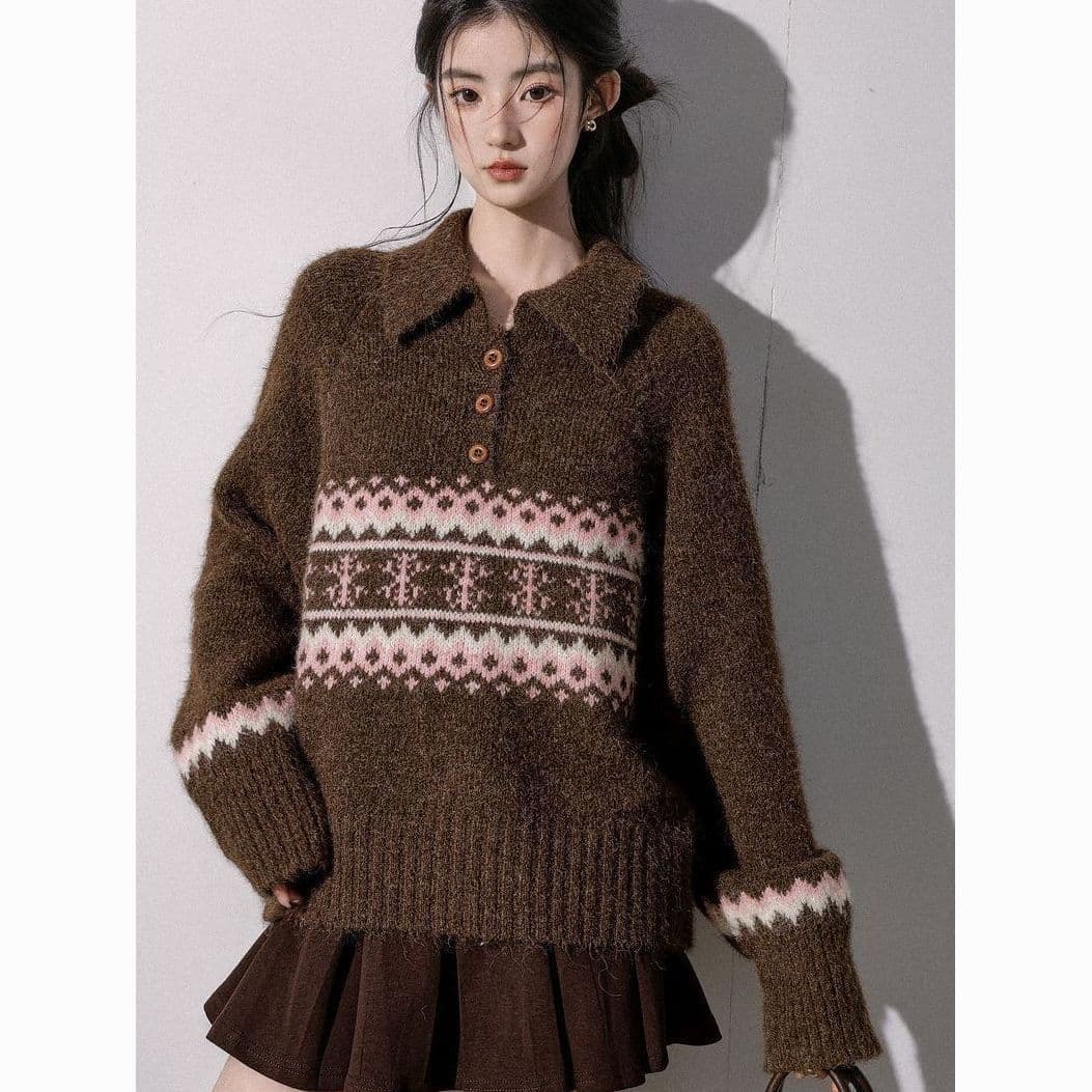 공정한 섬 POLO 칼라 스웨터 여자 가을 겨울 새로운 와이드 부드러운 찹쌀 풀오버 두꺼운 니트 스웨터 보온 외출용 맨위 상세 이미지 18