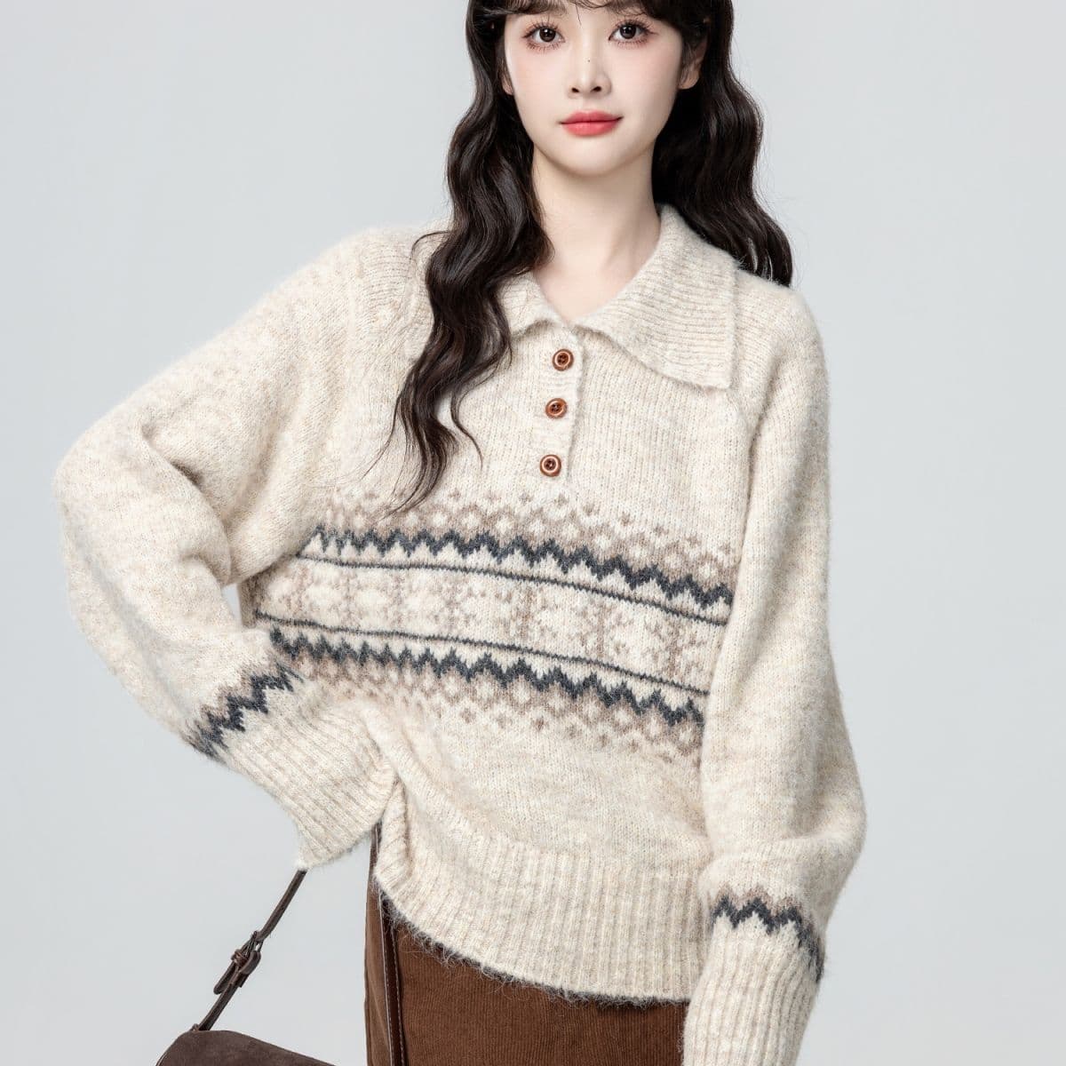 공정한 섬 POLO 칼라 스웨터 여자 가을 겨울 새로운 와이드 부드러운 찹쌀 풀오버 두꺼운 니트 스웨터 보온 외출용 맨위 상세 이미지 19