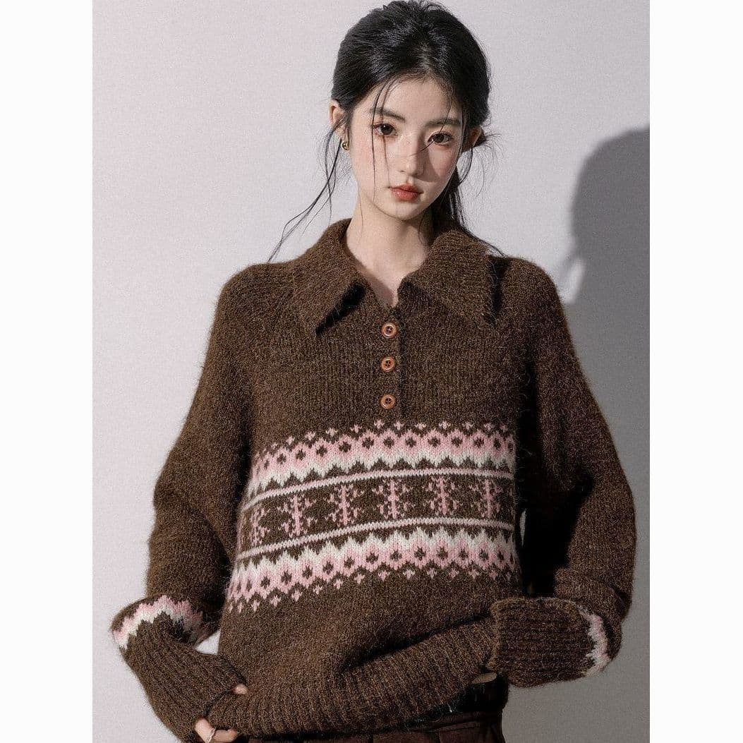 공정한 섬 POLO 칼라 스웨터 여자 가을 겨울 새로운 와이드 부드러운 찹쌀 풀오버 두꺼운 니트 스웨터 보온 외출용 맨위 상세 이미지 20