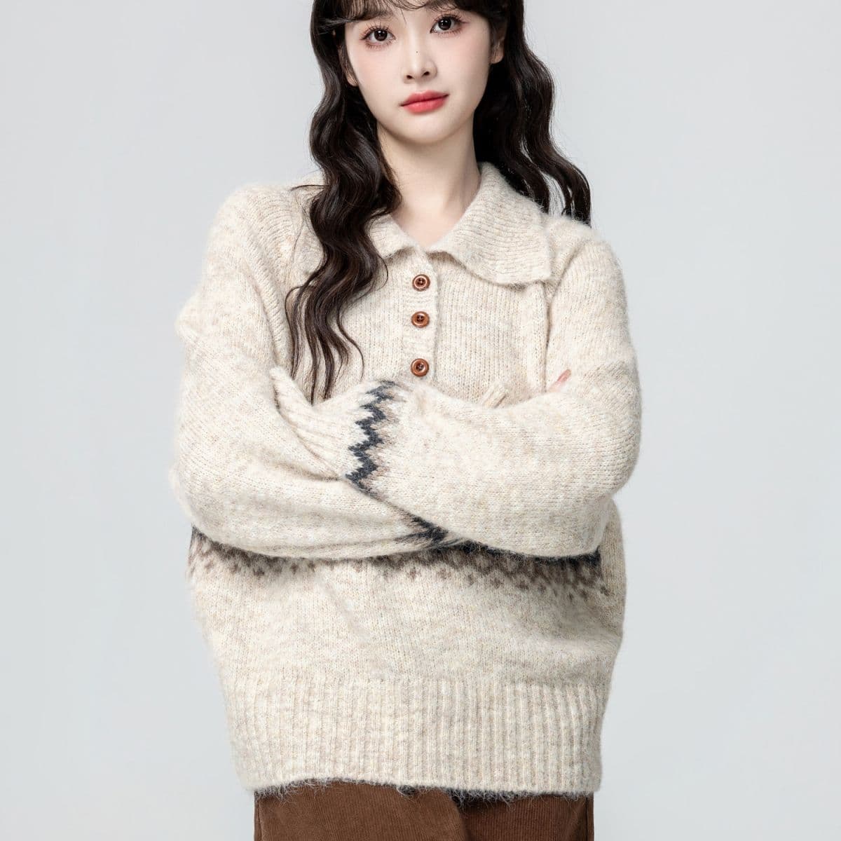 공정한 섬 POLO 칼라 스웨터 여자 가을 겨울 새로운 와이드 부드러운 찹쌀 풀오버 두꺼운 니트 스웨터 보온 외출용 맨위 상세 이미지 21