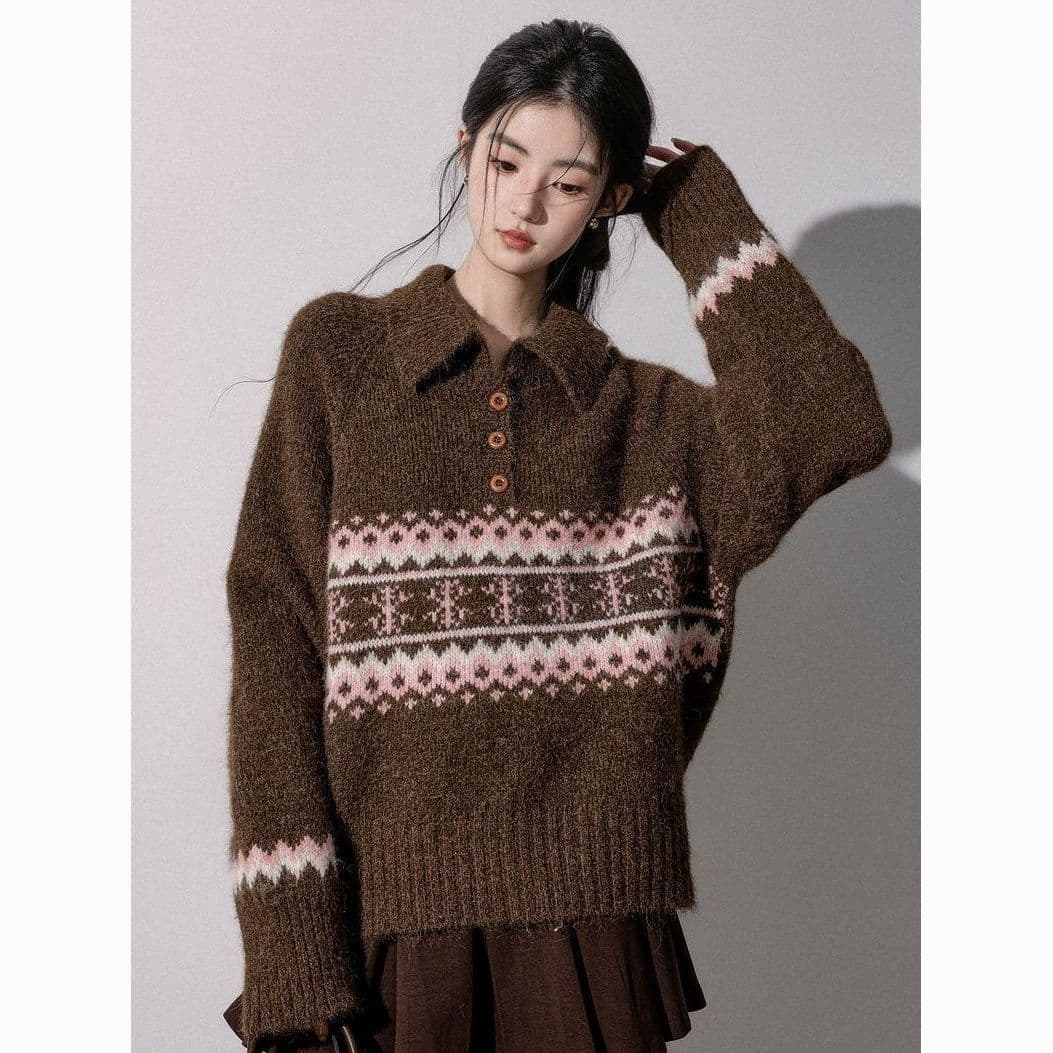 공정한 섬 POLO 칼라 스웨터 여자 가을 겨울 새로운 와이드 부드러운 찹쌀 풀오버 두꺼운 니트 스웨터 보온 외출용 맨위 상세 이미지 22