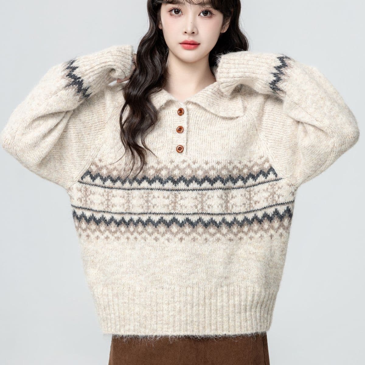 공정한 섬 POLO 칼라 스웨터 여자 가을 겨울 새로운 와이드 부드러운 찹쌀 풀오버 두꺼운 니트 스웨터 보온 외출용 맨위 상세 이미지 23