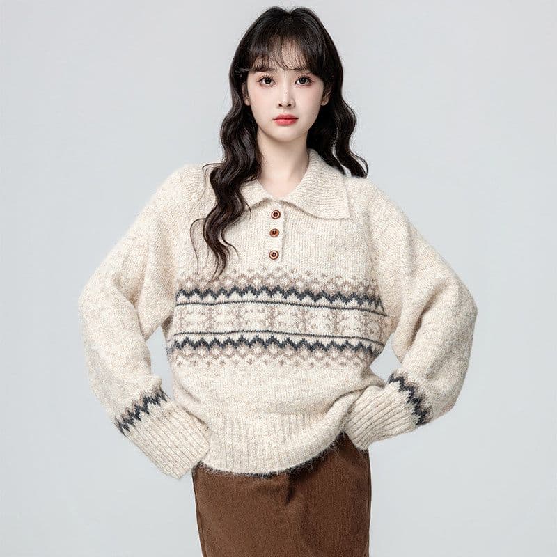 공정한 섬 POLO 칼라 스웨터 여자 가을 겨울 새로운 와이드 부드러운 찹쌀 풀오버 두꺼운 니트 스웨터 보온 외출용 맨위 상세 이미지 27