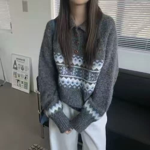 공정한 섬 POLO 칼라 스웨터 여자 가을 겨울 새로운 와이드 부드러운 찹쌀 풀오버 두꺼운 니트 스웨터 보온 외출용 맨위 상세 이미지 28
