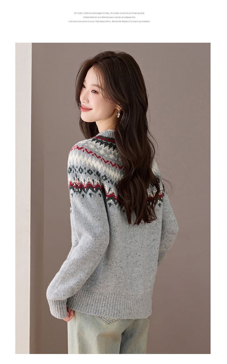 공정한 섬 자카드 패션 다용도 니트 오픈 가디건 여성 가을 겨울 빅 사이즈 두꺼운 루즈핏 느긋한 고급 스웨터 코트 상세 이미지 18