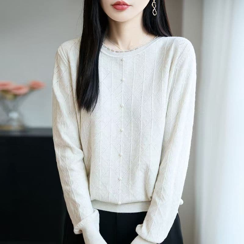 가을 의상 레이스 비즈 박기 니트 기본 셔츠 여성 2026 새로운 봄 가을 인사이드 잡아라. 의류 외국 가스 빅 사이즈 여성 의류 스웨터 이미지 4
