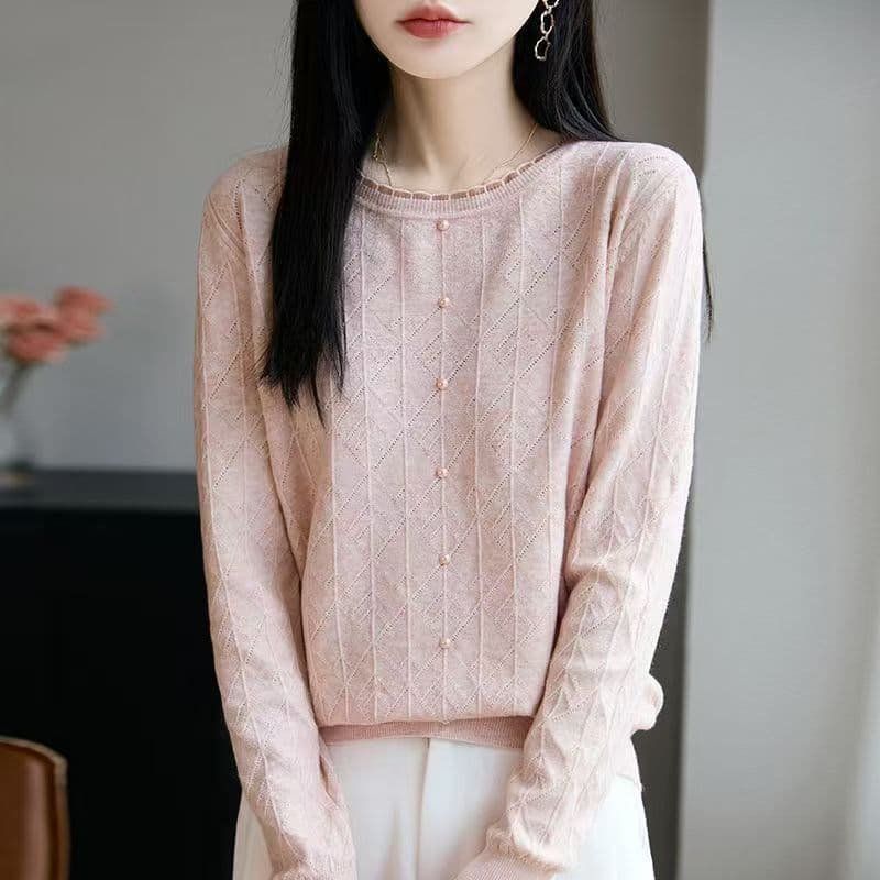 가을 의상 레이스 비즈 박기 니트 기본 셔츠 여성 2026 새로운 봄 가을 인사이드 잡아라. 의류 외국 가스 빅 사이즈 여성 의류 스웨터 이미지 2