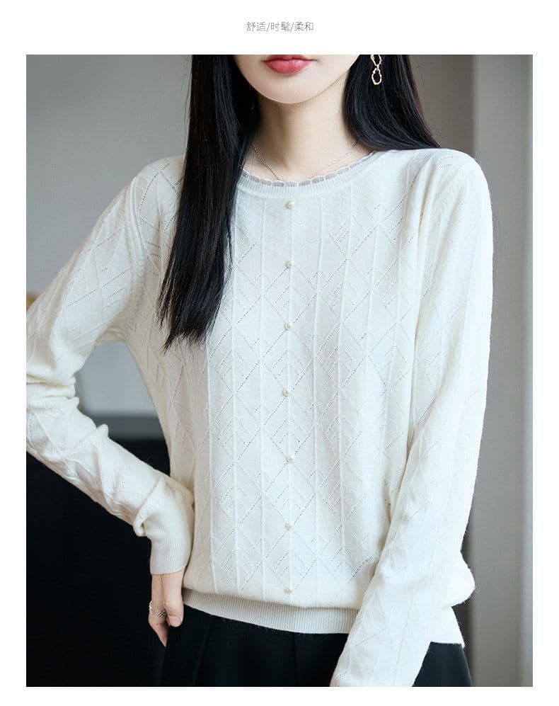 가을 의상 레이스 비즈 박기 니트 기본 셔츠 여성 2026 새로운 봄 가을 인사이드 잡아라. 의류 외국 가스 빅 사이즈 여성 의류 스웨터 상세 이미지 12