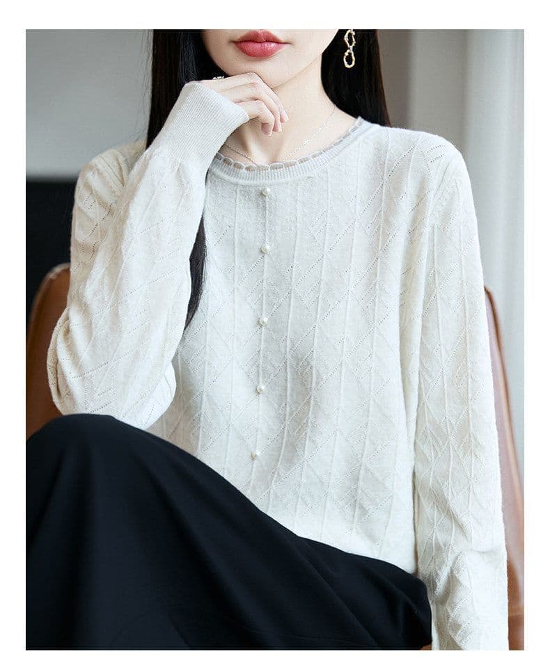 가을 의상 레이스 비즈 박기 니트 기본 셔츠 여성 2026 새로운 봄 가을 인사이드 잡아라. 의류 외국 가스 빅 사이즈 여성 의류 스웨터 상세 이미지 16