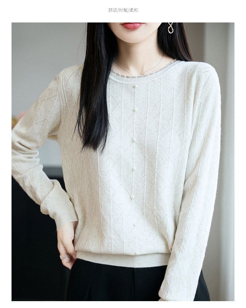 가을 의상 레이스 비즈 박기 니트 기본 셔츠 여성 2026 새로운 봄 가을 인사이드 잡아라. 의류 외국 가스 빅 사이즈 여성 의류 스웨터 상세 이미지 18