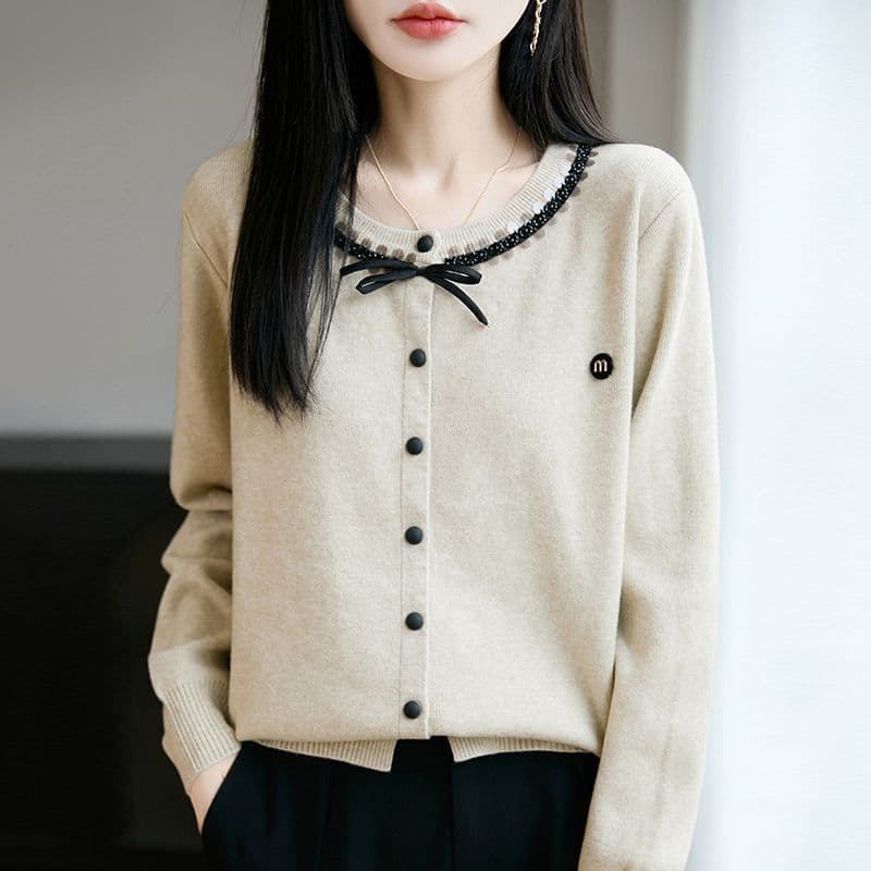 가을 겨울 새로운 양모 오픈 가디건 여성 루즈핏 긴팔 어머니 드레스 맨위 패션 라운드 넥 니트 스웨터 기본 셔츠