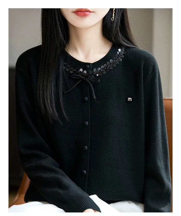 가을 겨울 새로운 양모 오픈 가디건 여성 루즈핏 긴팔 어머니 드레스 맨위 패션 라운드 넥 니트 스웨터 기본 셔츠 상세 이미지 14