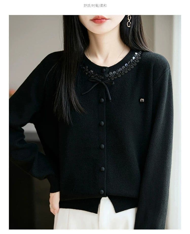 가을 겨울 새로운 양모 오픈 가디건 여성 루즈핏 긴팔 어머니 드레스 맨위 패션 라운드 넥 니트 스웨터 기본 셔츠 상세 이미지 16