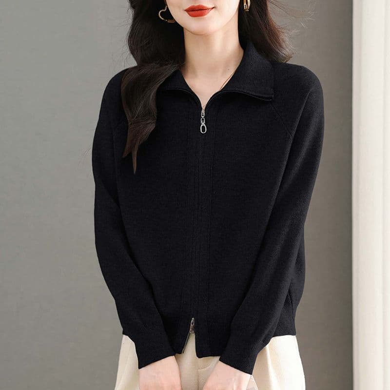 폴로 칼라 다용도 가을 겨울 새로운 지퍼 니트 카디건 코트 봄 가을 루즈핏 캐주얼 다용도 후드티 외부 스웨터 여자 이미지 4