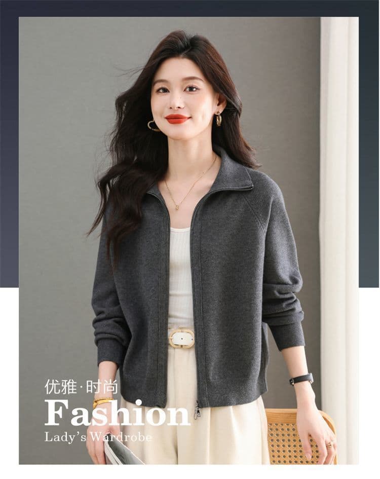 폴로 칼라 다용도 가을 겨울 새로운 지퍼 니트 카디건 코트 봄 가을 루즈핏 캐주얼 다용도 후드티 외부 스웨터 여자 상세 이미지 1