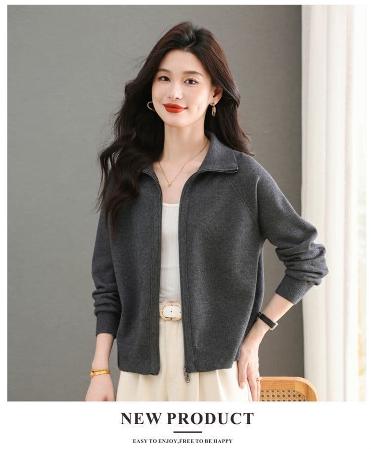 폴로 칼라 다용도 가을 겨울 새로운 지퍼 니트 카디건 코트 봄 가을 루즈핏 캐주얼 다용도 후드티 외부 스웨터 여자 상세 이미지 10