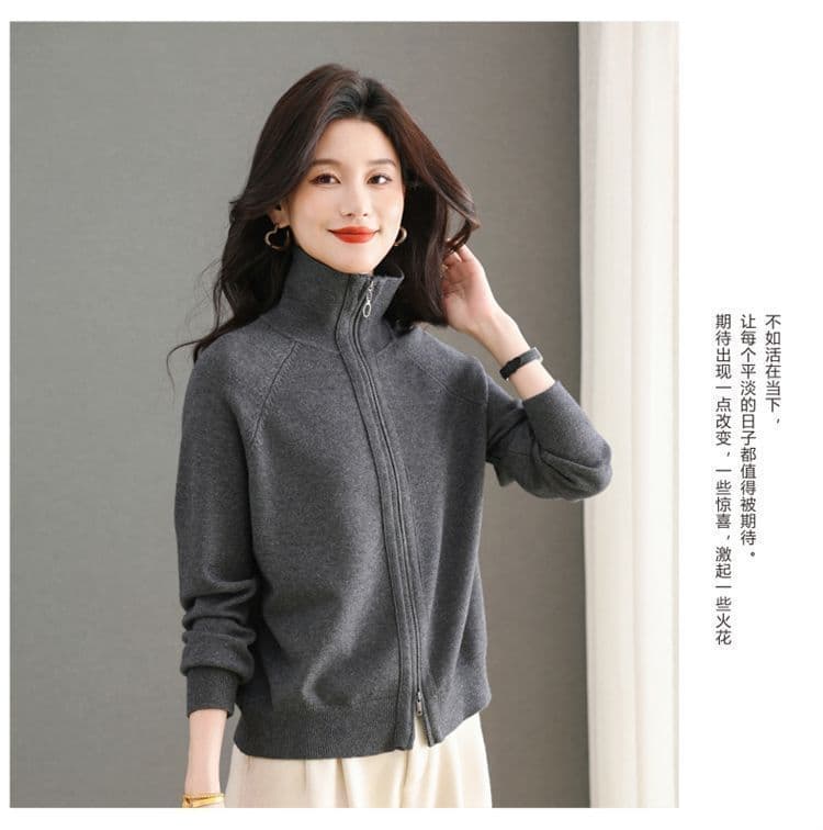 폴로 칼라 다용도 가을 겨울 새로운 지퍼 니트 카디건 코트 봄 가을 루즈핏 캐주얼 다용도 후드티 외부 스웨터 여자 상세 이미지 11
