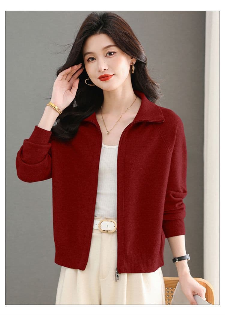 폴로 칼라 다용도 가을 겨울 새로운 지퍼 니트 카디건 코트 봄 가을 루즈핏 캐주얼 다용도 후드티 외부 스웨터 여자 상세 이미지 18