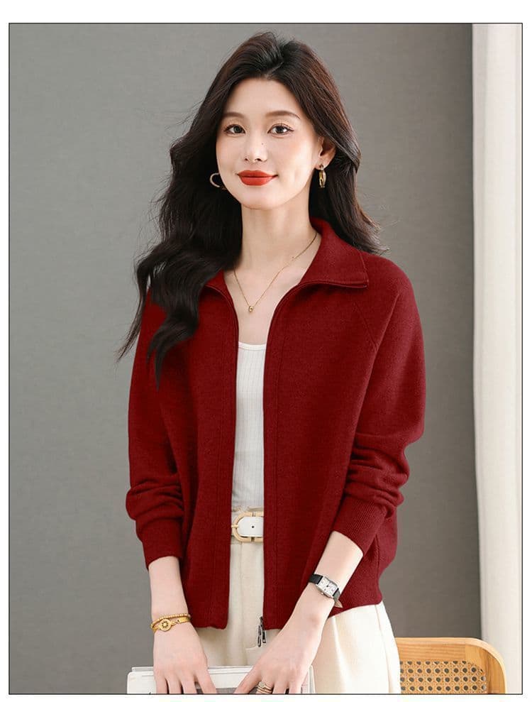폴로 칼라 다용도 가을 겨울 새로운 지퍼 니트 카디건 코트 봄 가을 루즈핏 캐주얼 다용도 후드티 외부 스웨터 여자 상세 이미지 20