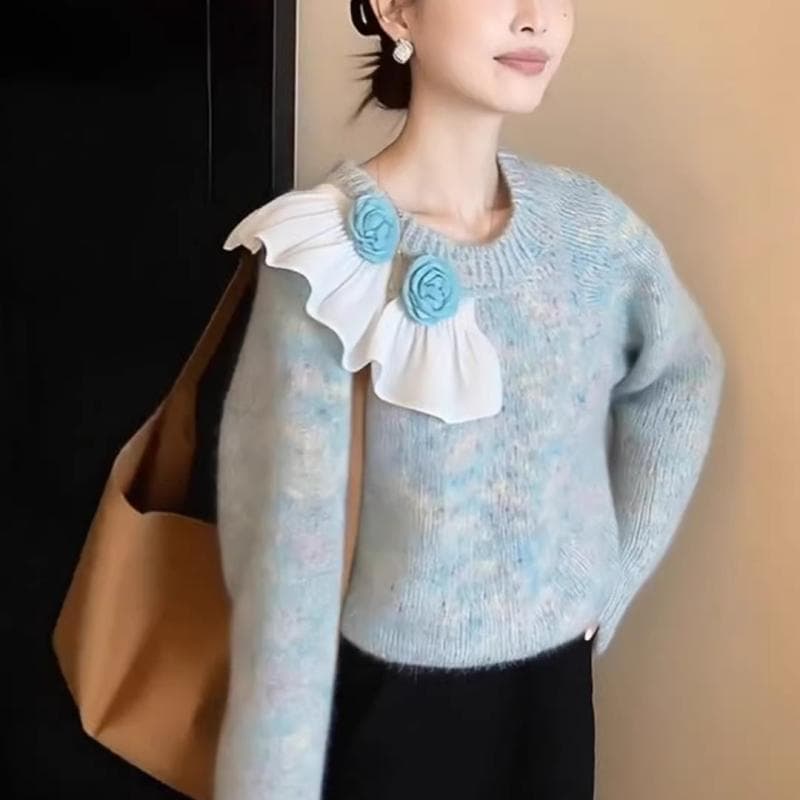 3 차원 꽃 스웨터 가을 겨울철 품격 빛 럭셔리 고급 센스 그레이트 봐라. 프랑스식 고급 사소한 허리 수축 니트 스웨터 이미지 3