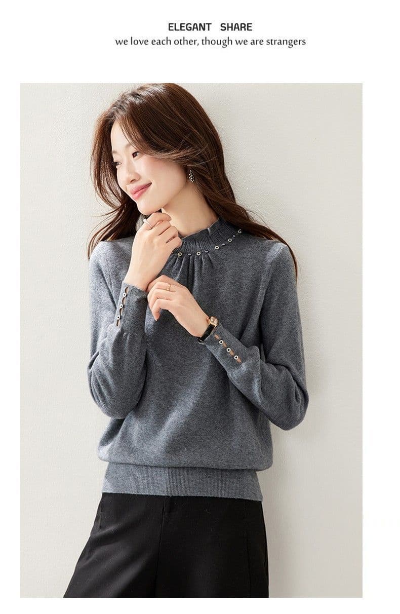 한 부서 패션 품격 레이스 칼라 비즈 박기 클래식 스웨터 기본 셔츠 여성 새로운 가을 겨울 폐회 소매 니트 맨위 상세 이미지 13