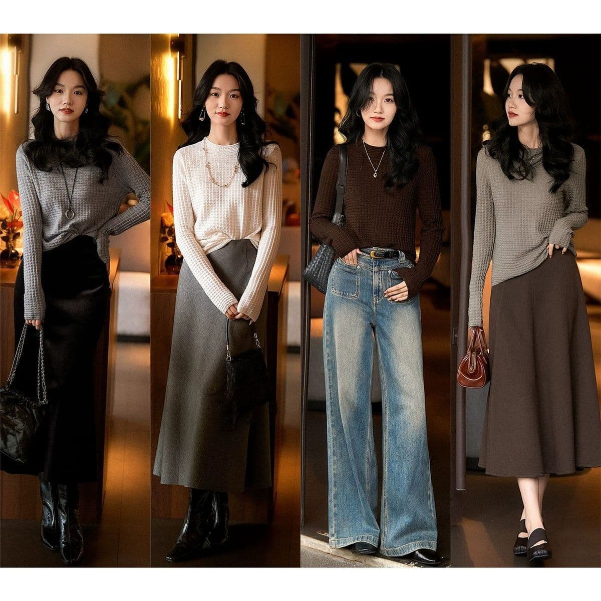 봄 가을 새로운 패션 다용도 라운드 넥 니트 스웨터 캐주얼 다용도 긴팔 연령 감소 슬림해 보이는 표지 고기 보온 기본 셔츠 상세 이미지 6