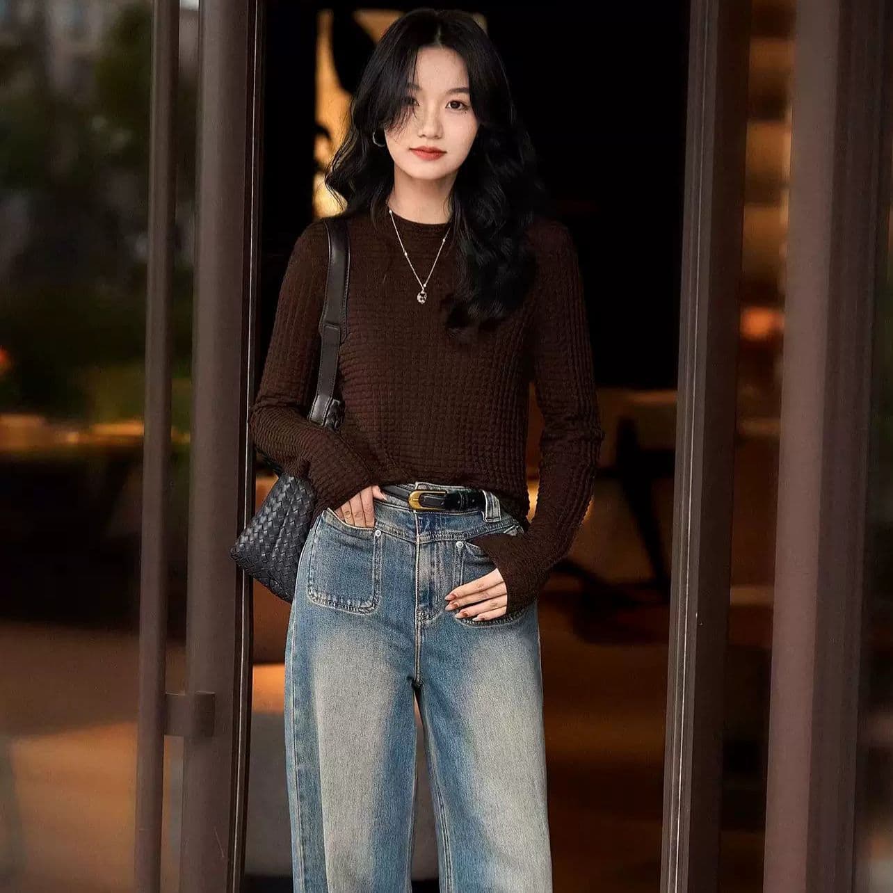 봄 가을 새로운 패션 다용도 라운드 넥 니트 스웨터 캐주얼 다용도 긴팔 연령 감소 슬림해 보이는 표지 고기 보온 기본 셔츠 상세 이미지 50