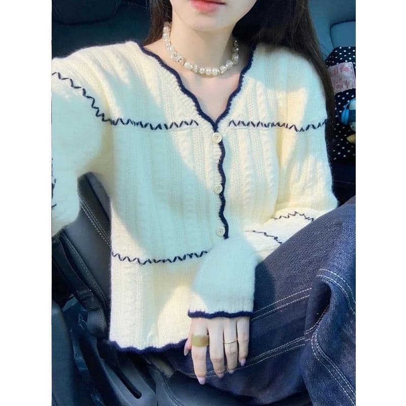 한 부서 느긋한 바람 부드러운 찹쌀 스웨터 여자 봄 가을 새로운 루즈핏 슬림해 보이는 니트 스웨터 재킷 맨위 고급 센스 오픈 가디건 이미지 3