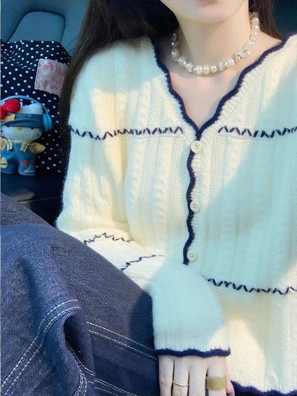 한 부서 느긋한 바람 부드러운 찹쌀 스웨터 여자 봄 가을 새로운 루즈핏 슬림해 보이는 니트 스웨터 재킷 맨위 고급 센스 오픈 가디건 상세 이미지 3
